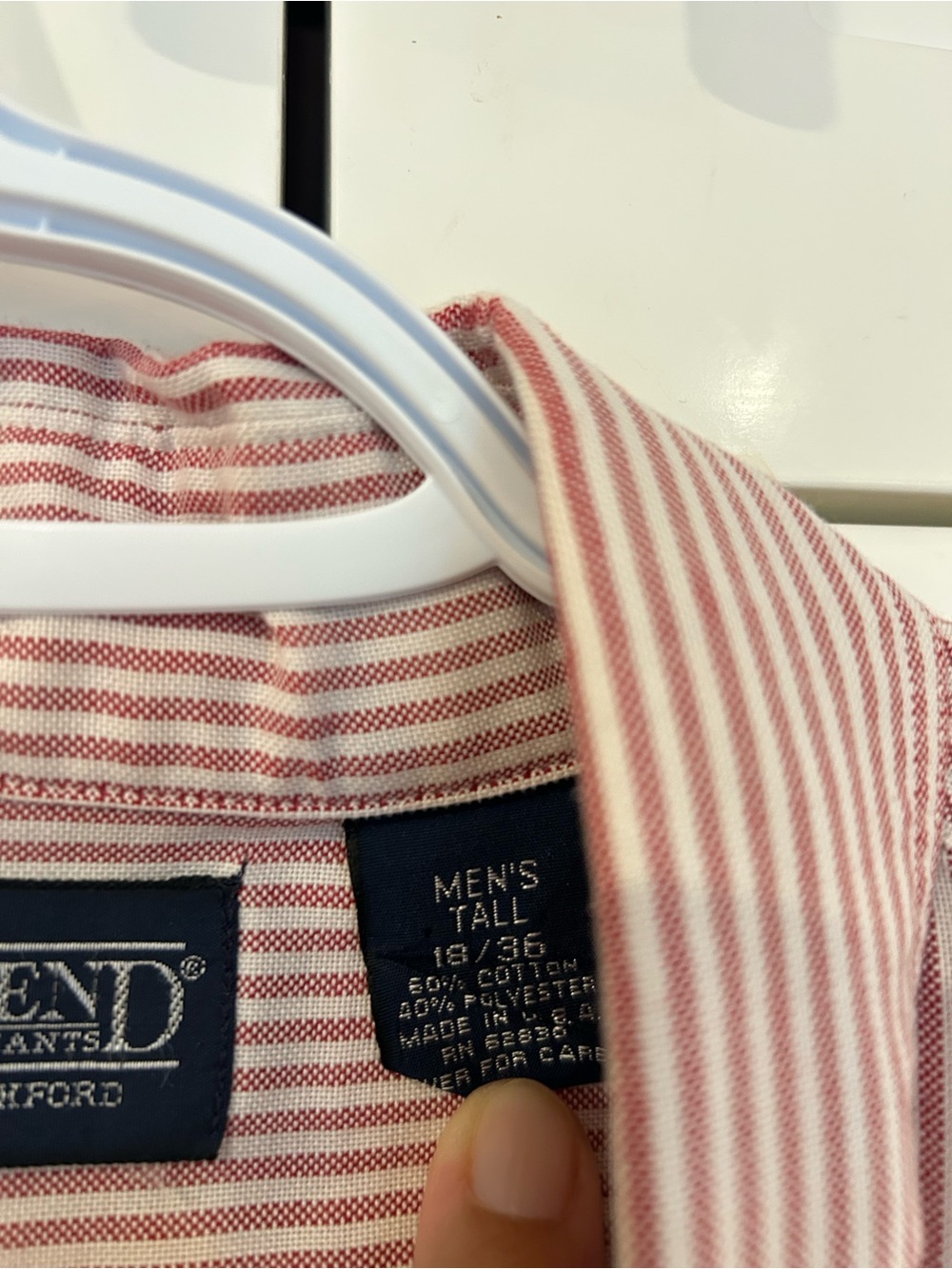 Lands' End Tall Men’s Button-Down Shirt Size 18/36 Red White Striped Long Sleeve - Picture 5 of 11